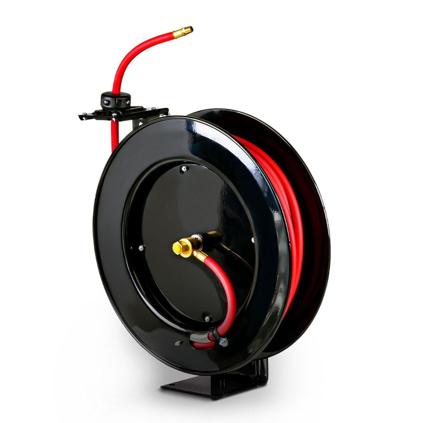 ReelWorks Industrial Retractable Air Hose Reel - 3/8" x 80' Ft, 300 PSI Max, 1/4" MNPT Connections, Single Arm Air Hose Reel