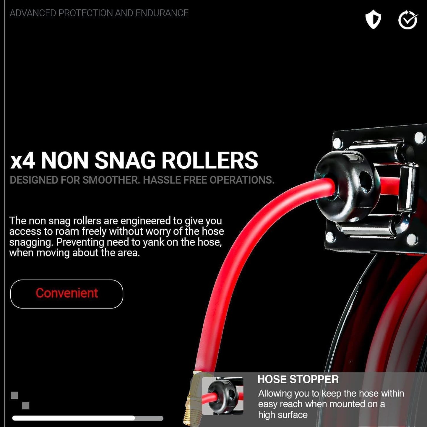ReelWorks Industrial Retractable Air Hose Reel - 3/8" x 80' Ft, 300 PSI Max, 1/4" MNPT Connections, Single Arm Air Hose Reel