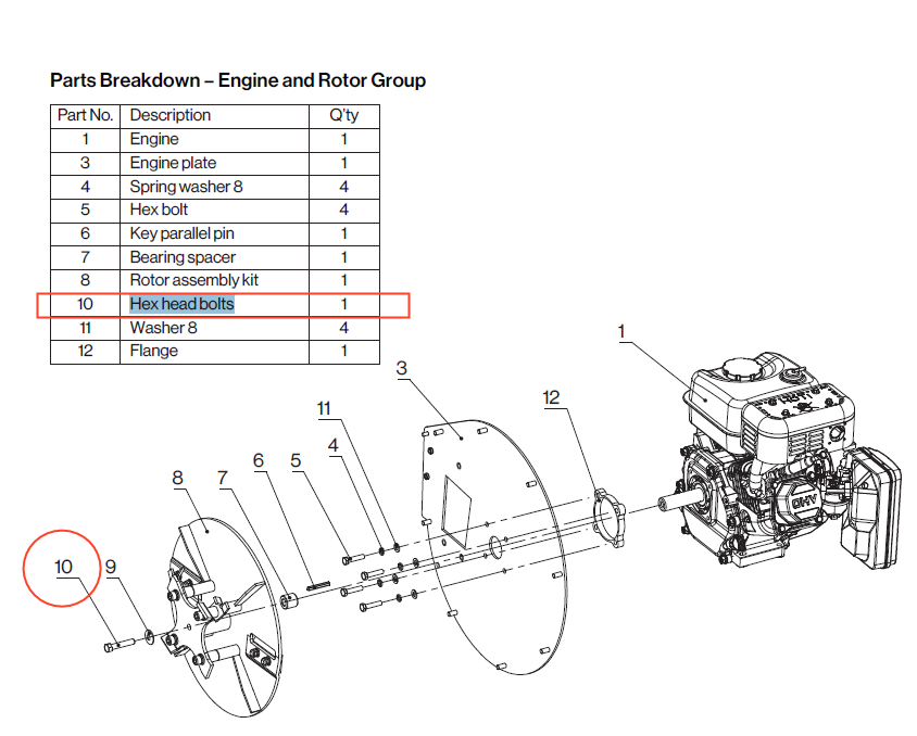 part10(Parts Breakdown-Engine and Rotor Group)Hex head bolts(3/8-24UNFx2.25")for LCE06&GUO019&LCE01