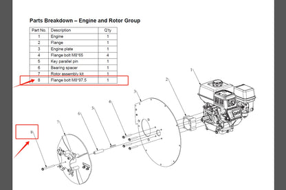 LCE01-PART#8 Flange bolt M8*97.5(Engine and Rotor Group)(FOR 19.05 SHAFT ENGINE)