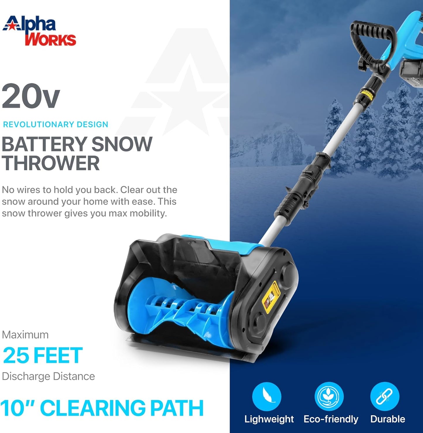 Pre-Owned AlphaWorks Electric Snow Thrower & Shovel - 20V 2Ah Battery