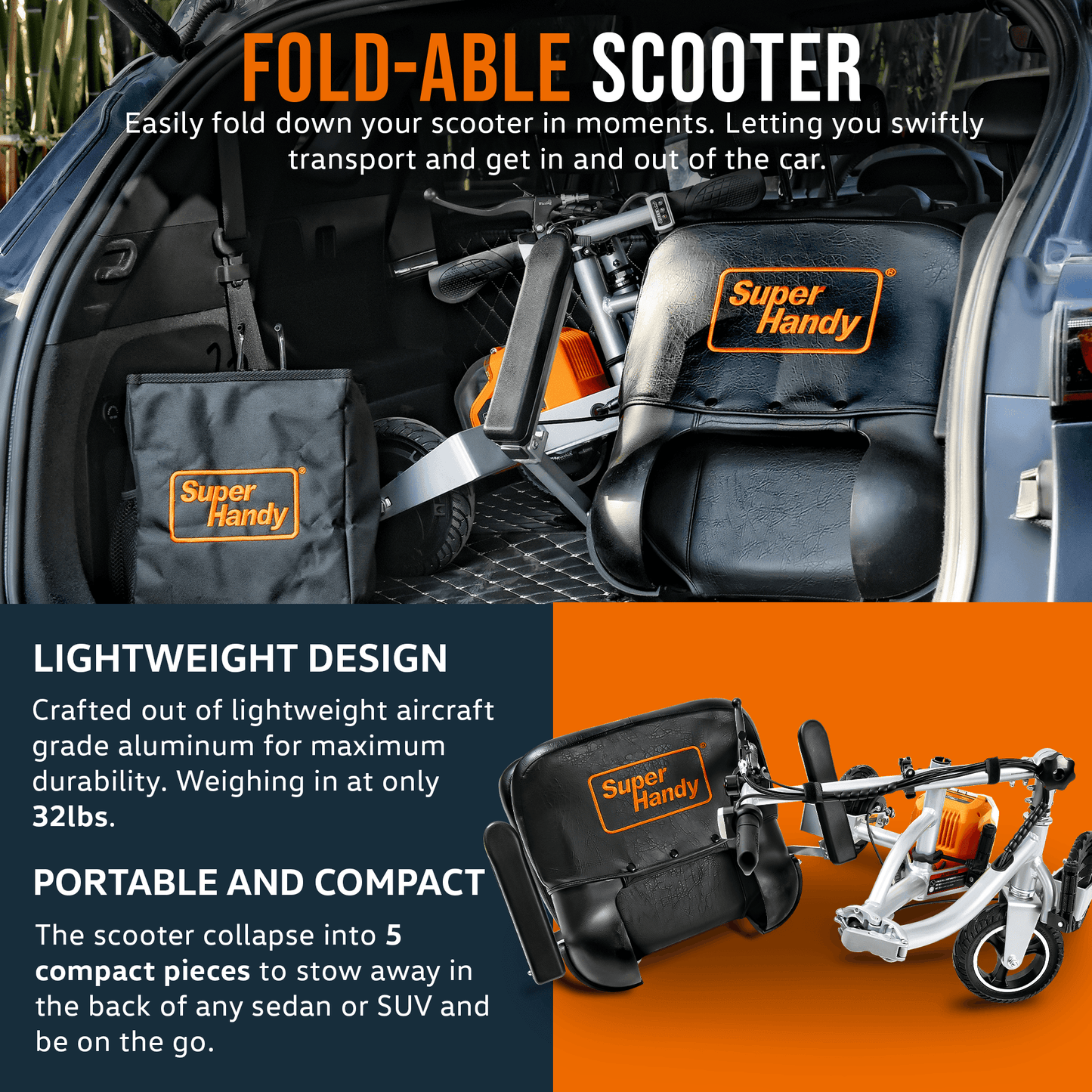 (Pre-Owned) SuperHandy Folding Mobility Scooter Plus - 48V 2Ah Battery System, Lightweight, Long Range + Extra Battery Mobility Scooter