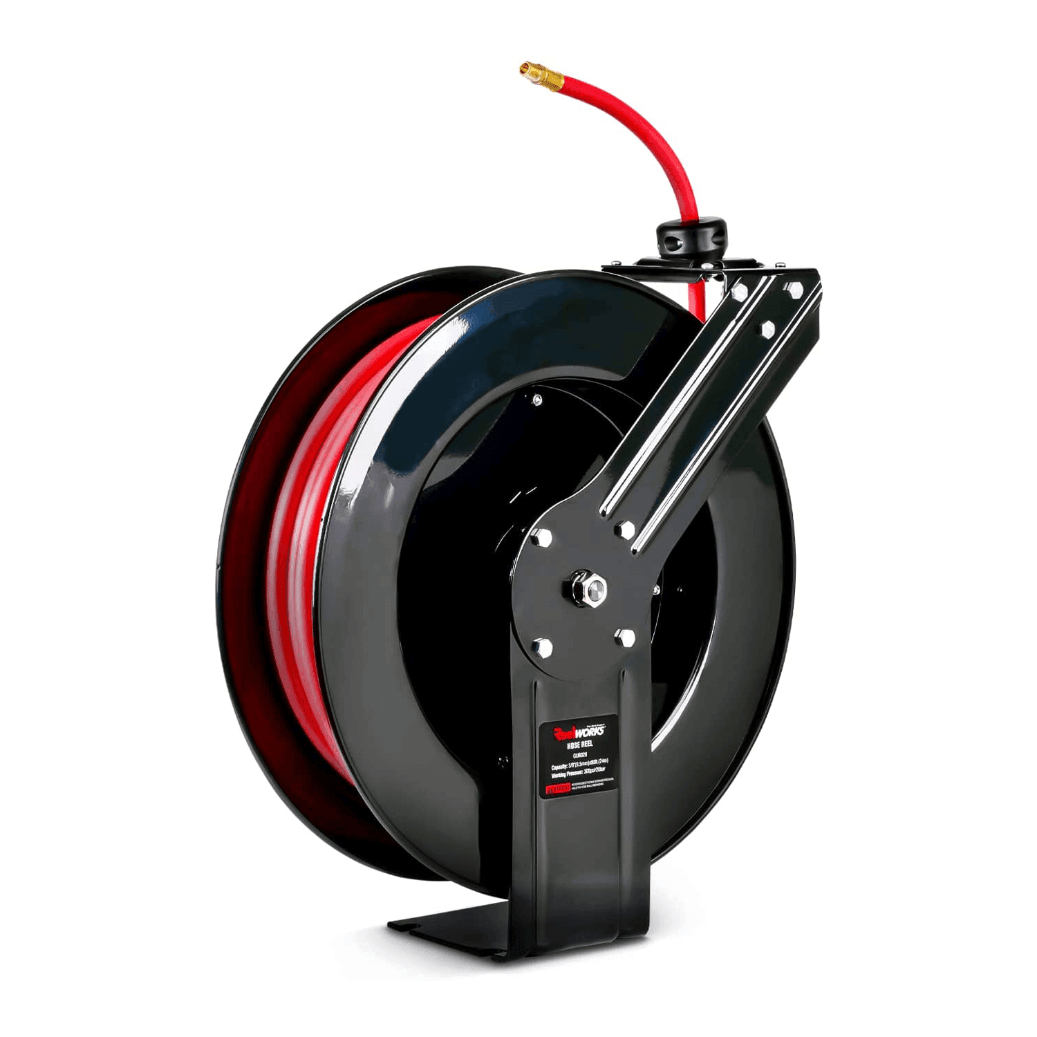 ReelWorks Industrial Retractable Air Hose Reel - 3/8" x 80' Ft, 300 PSI Max, 1/4" MNPT Connections, Single Arm Air Hose Reel