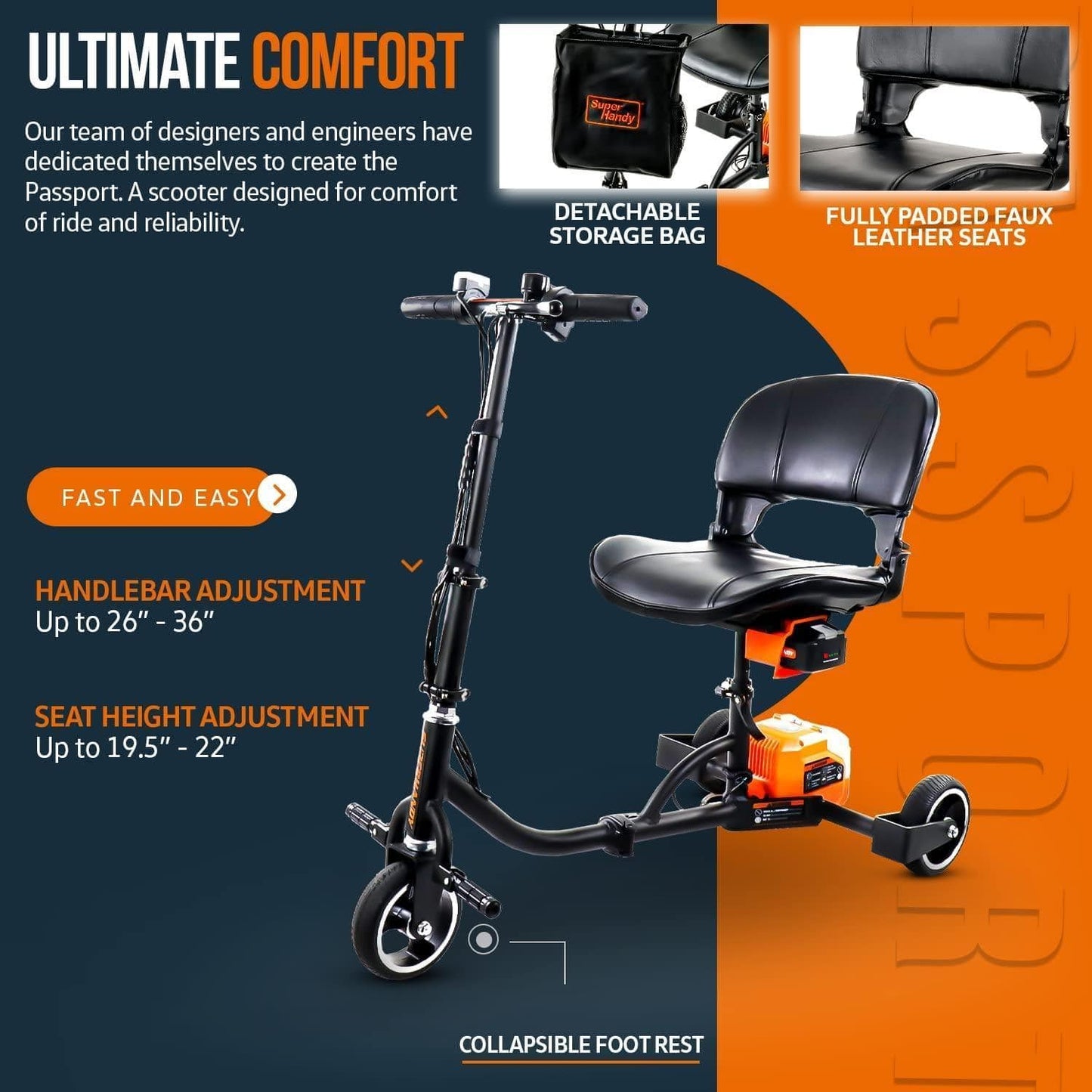 SuperHandy Mobility Scooter - "The PassPort" - 35 lbs, 6.5 Mile Range, 48v Battery Powered (2x Batteries + Charger included) (Pre-Owned) Mobility Scooter